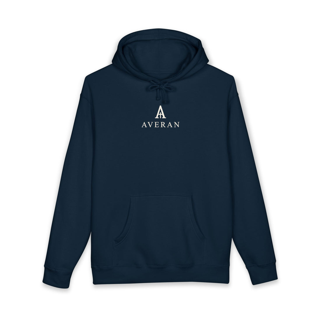 Averan Everyday Hoodie in navy with ivory chest monogram — product photo 1