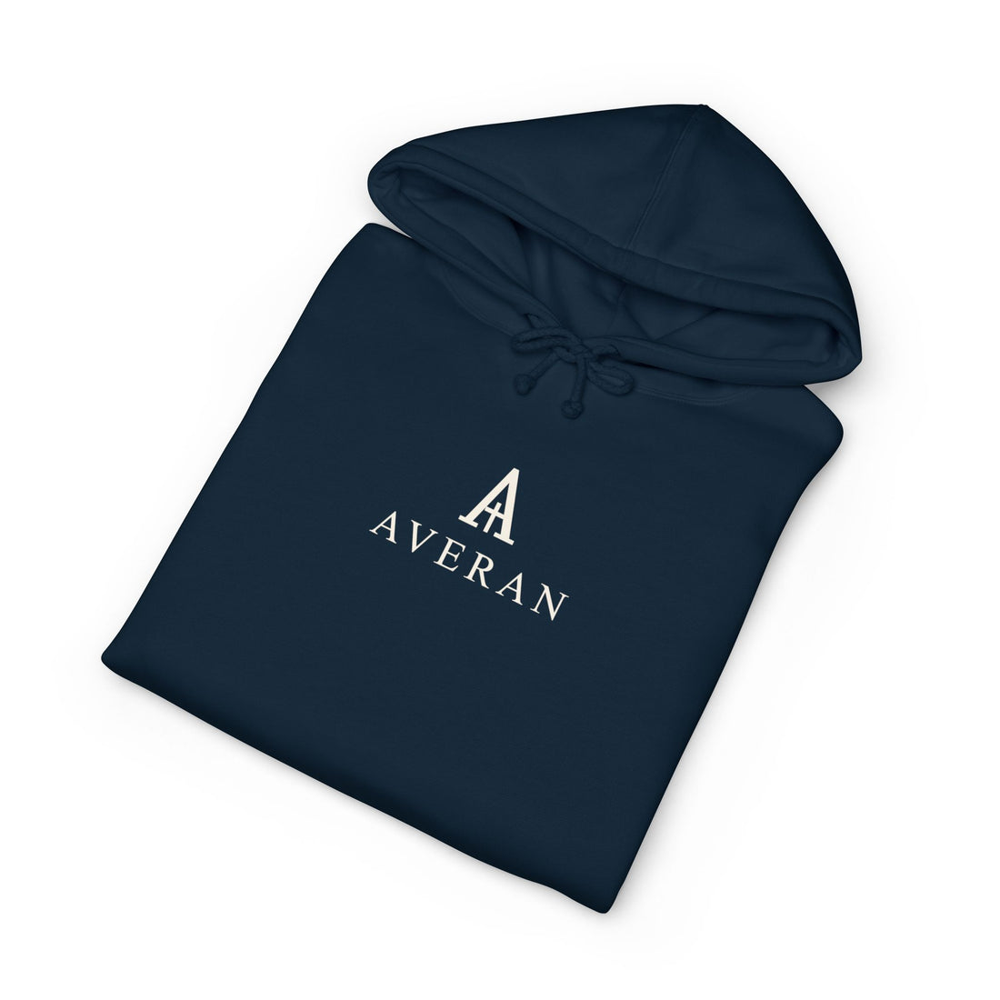 Averan Everyday Hoodie in navy with ivory chest monogram — product photo 3