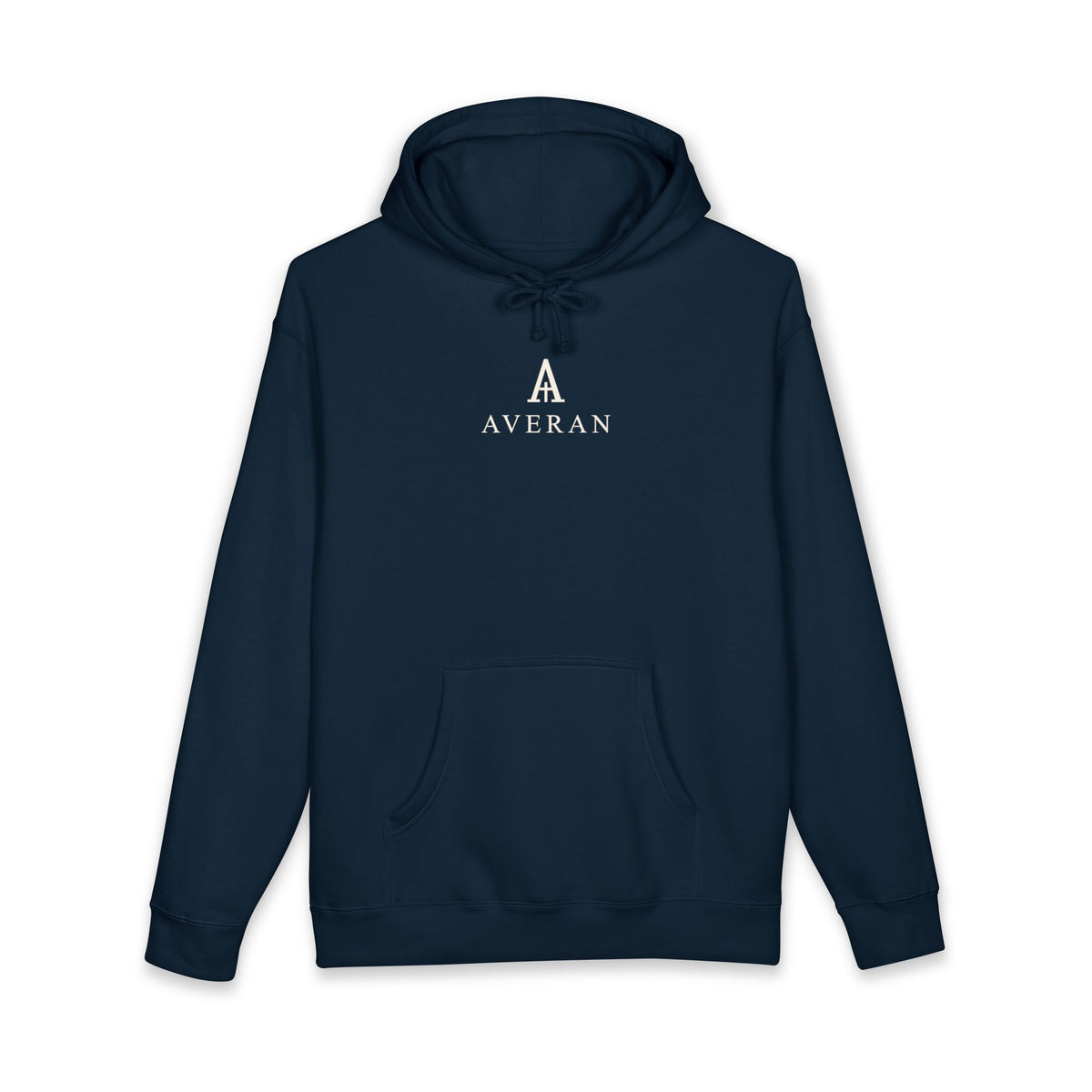 Averan Everyday Hoodie in navy with ivory chest monogram — product photo 1