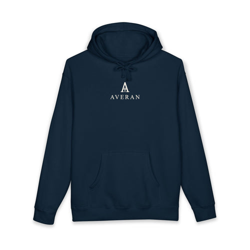 Averan Everyday Hoodie in navy with ivory chest monogram — product photo 1