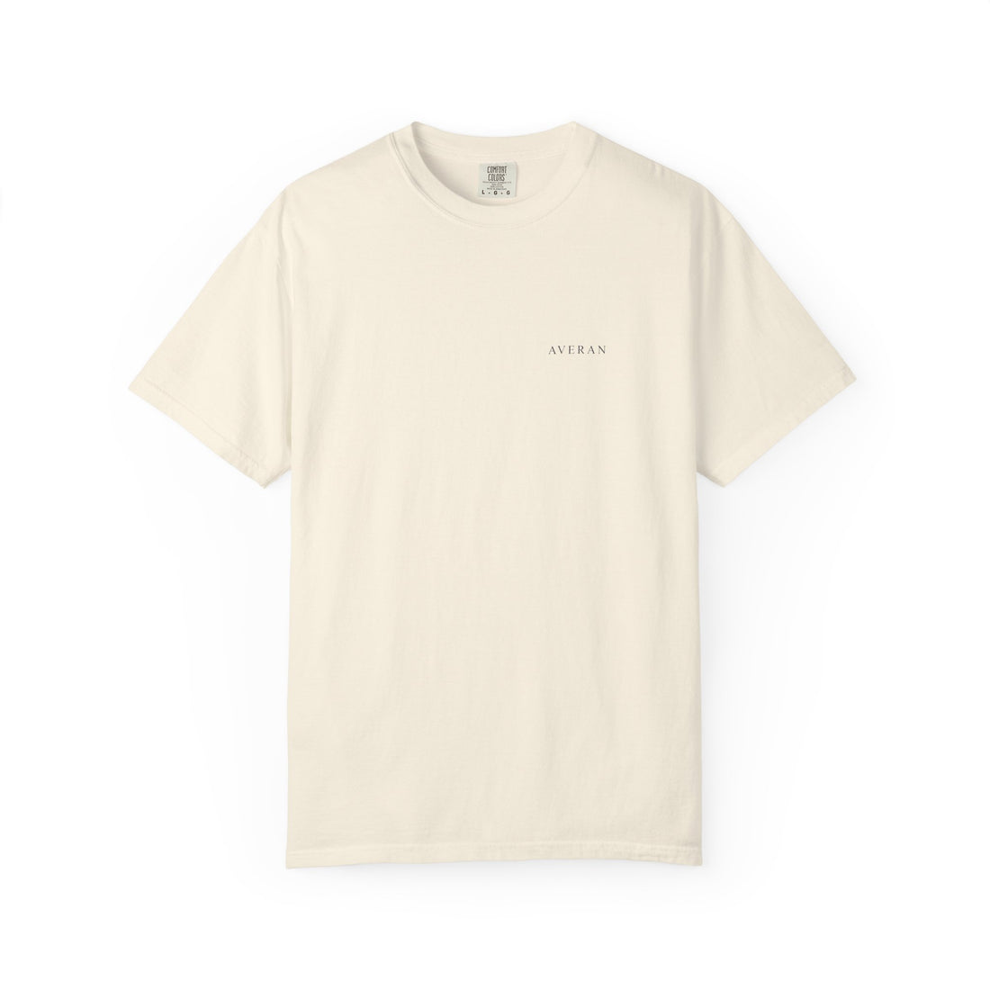 Averan Wayfarer Graphic Tee in ivory with navy front wordmark — product photo 1