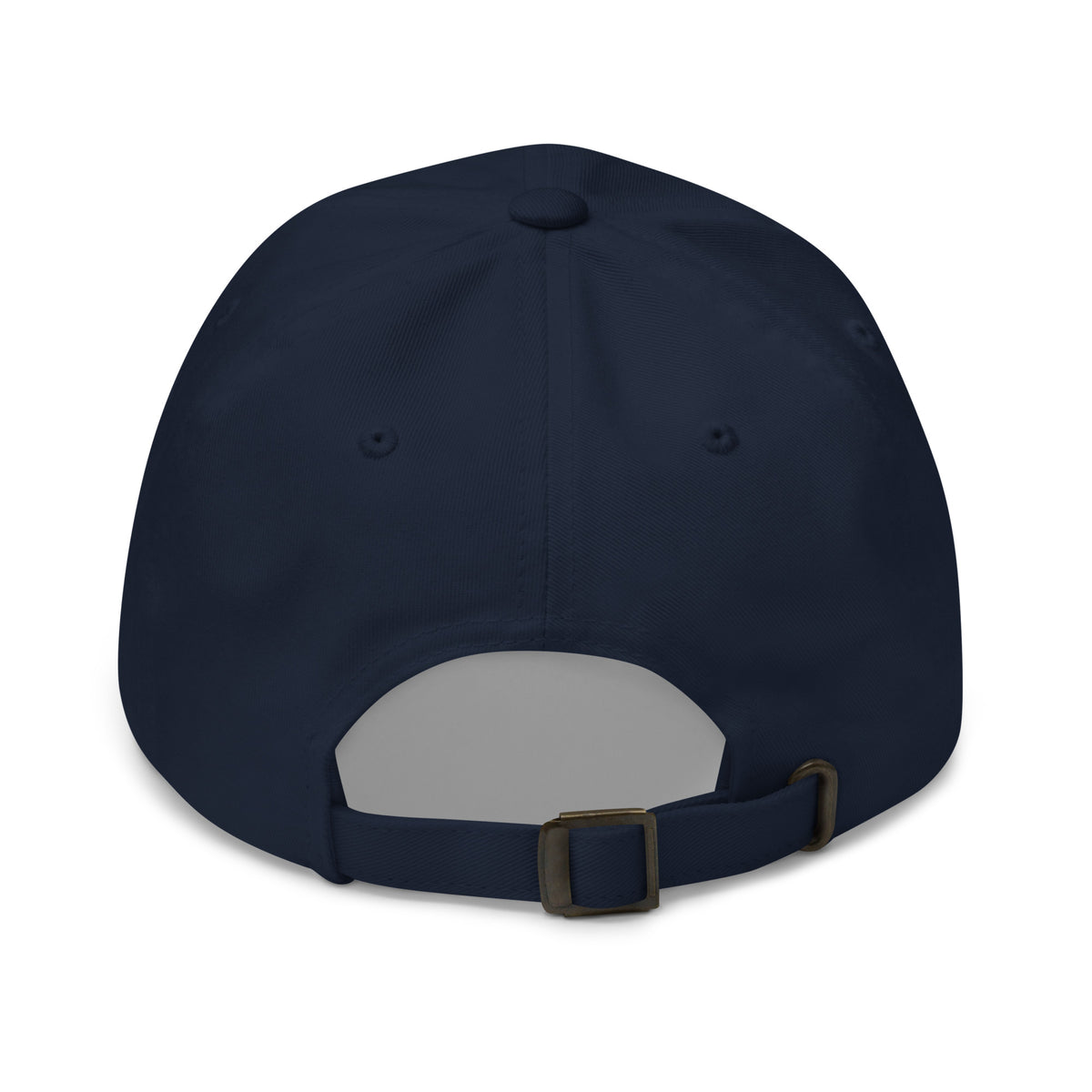 Averan Monogram Cap in navy — back view showing the adjustable antique-buckle strap