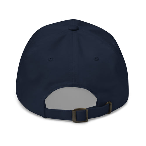 Averan Monogram Cap in navy — back view showing the adjustable antique-buckle strap